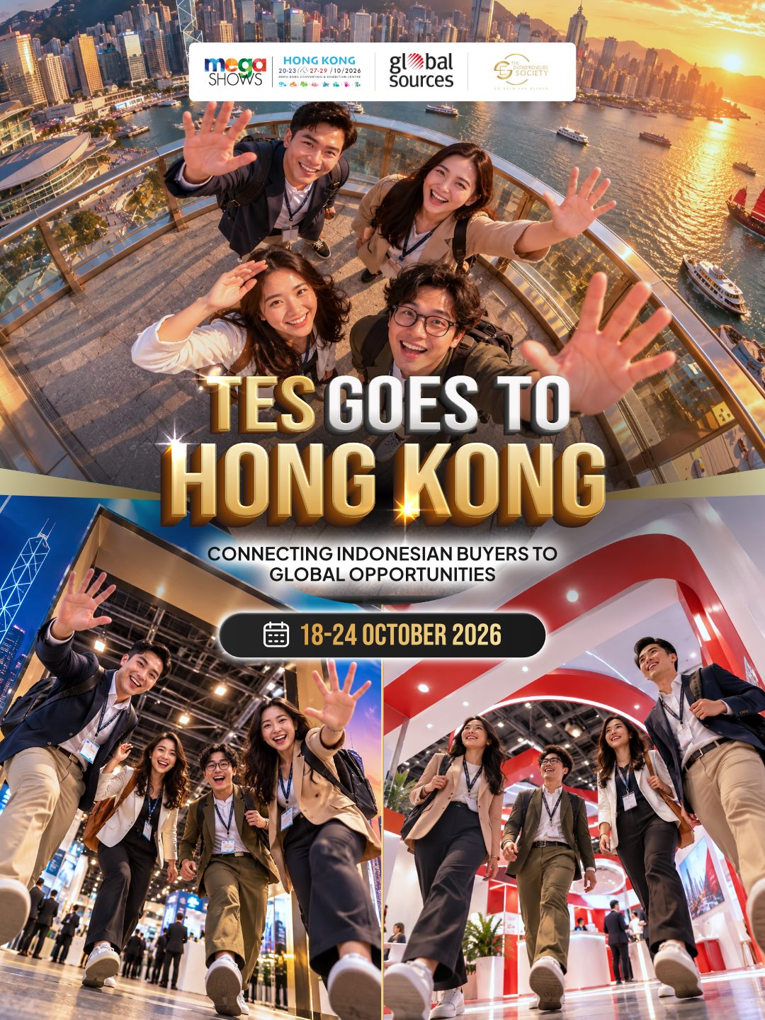 Karya kampanye TES Hong Kong yang menggambarkan peluang bisnis lintas negara